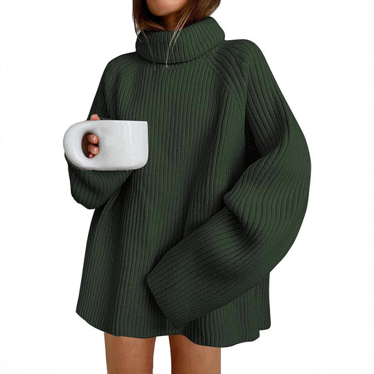 Damen Oversize Pulloverkleid aus Rippstrick mit hohem Rollkragen und voluminösen Ärmeln Shop Nory