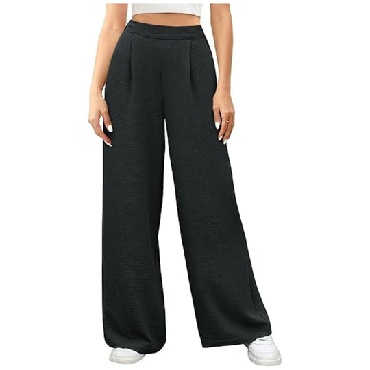 Damen hochtaillierte weite Palazzo-Hose mit Strukturstoff Shop Nory