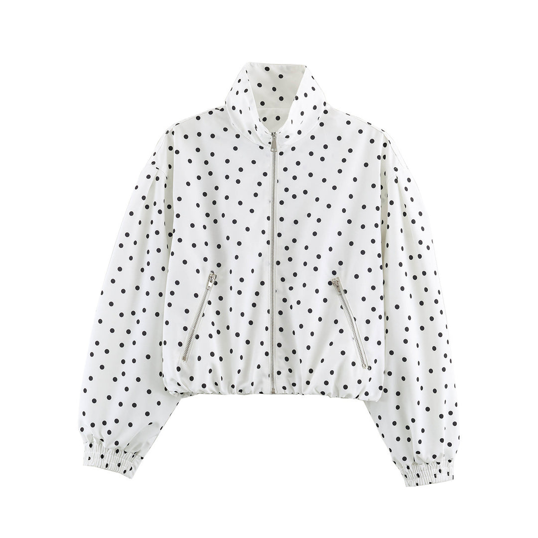 Damen Gekürzte gepunktete Bomberjacke mit hohem Stehkragen, Reißverschlusstaschen und elastischem Saum Shop Nory