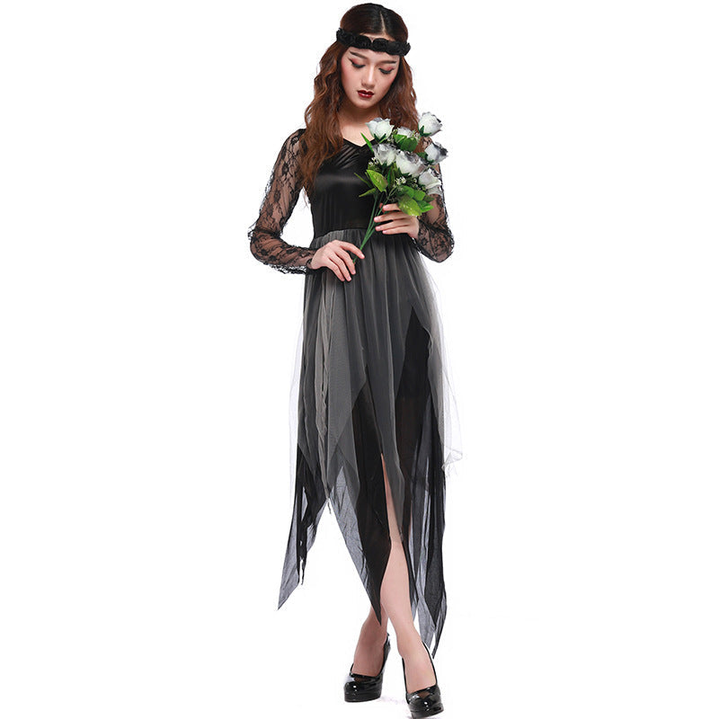 Damen Gothisches Kostüm mit transparenter Spitzenärmel und schwingendem Rock Shop Nory