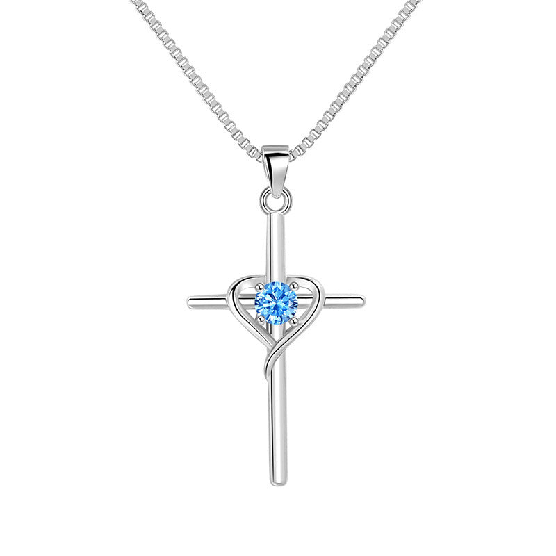 Damen Kreuz-Anhänger mit Herzen und funkelndem Zirkonia Shop Nory