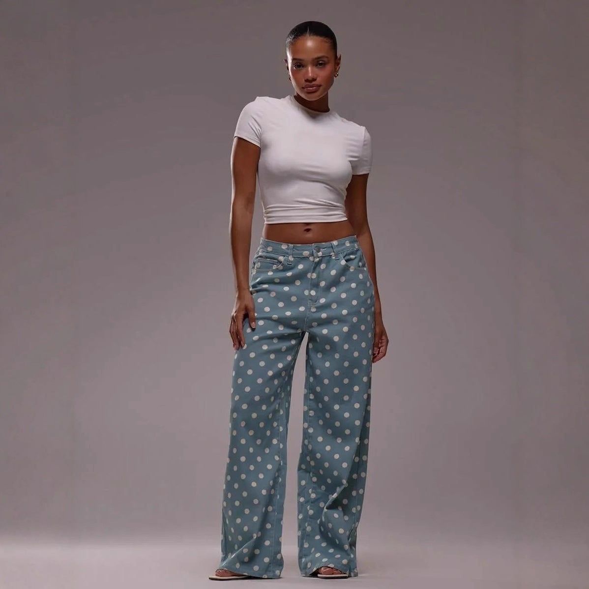 Damen Weite Stoffhose mit Polka-Dot Muster
