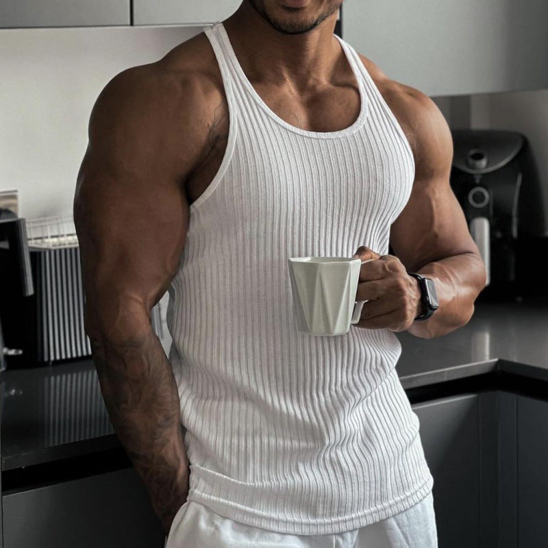 Herren nan geripptes Muskelshirt mit U-Ausschnitt und stretchigem Baumwollmix