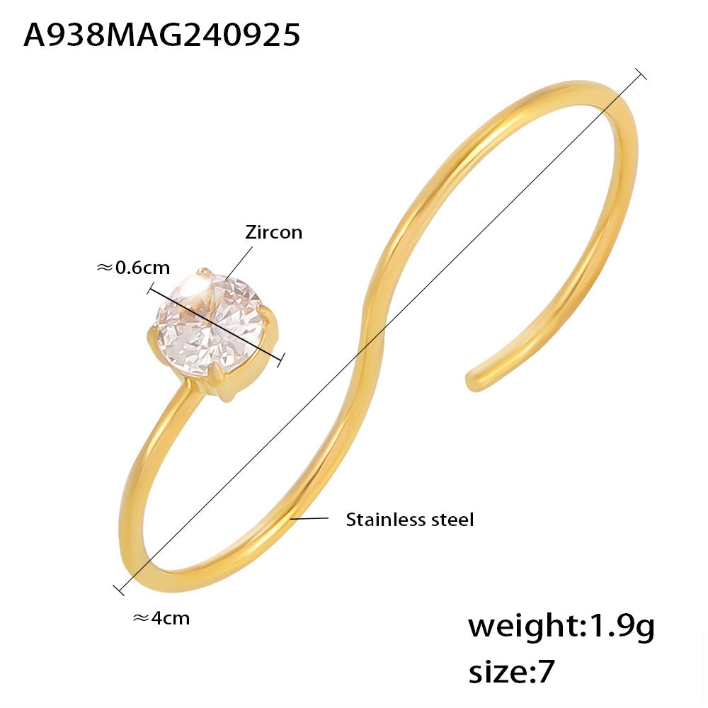 Damen Offener Ring mit funkelndem Zirkon und elegantem Edelstahl Design Shop Nory