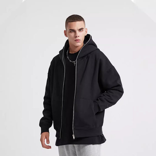 Unisex nan Kapuzenjacke mit durchgehendem Reißverschluss, doppellagiger Kapuze und Kängurutaschen Shop Nory