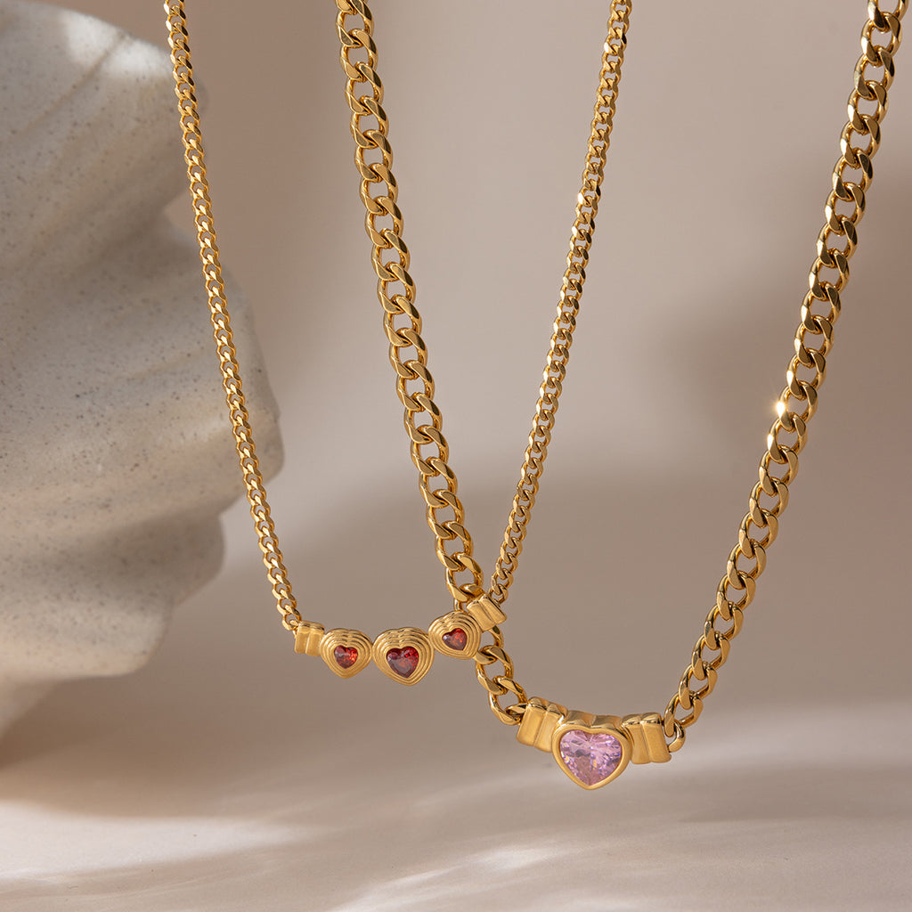 Damen Halskette mit Herzen-Anhängern und verstellbarem Edelstahlverschluss Shop Nory