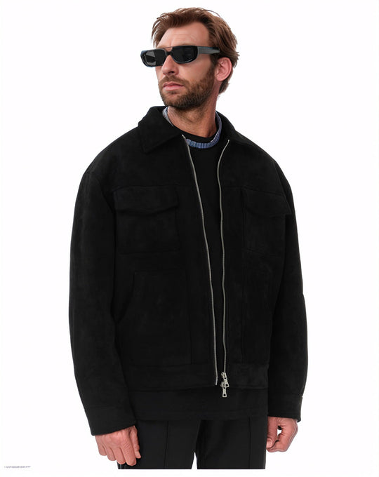 Herren Suede-Jacke mit modernen Taschen
