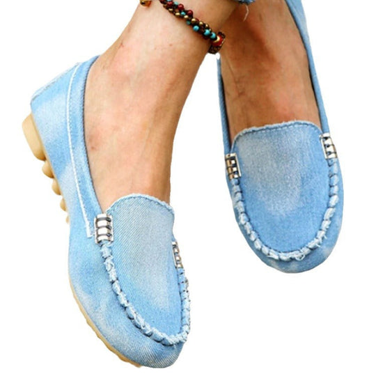 Damen bequeme Mokassins aus Denim mit dekorativen Details