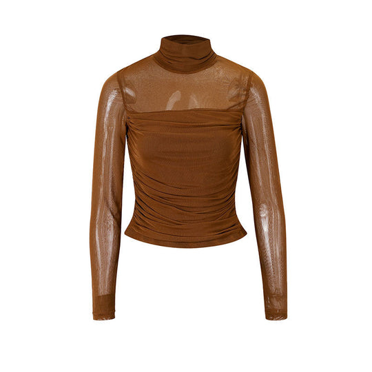 Damen Langarmshirt mit eleganter Raffung und transparentem Design