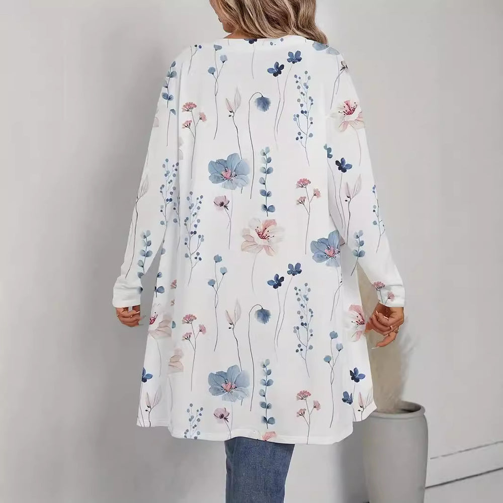 Damen Floraler Longline-Cardigan mit offenem Schnitt und leichtem Viskose-Mix Shop Nory
