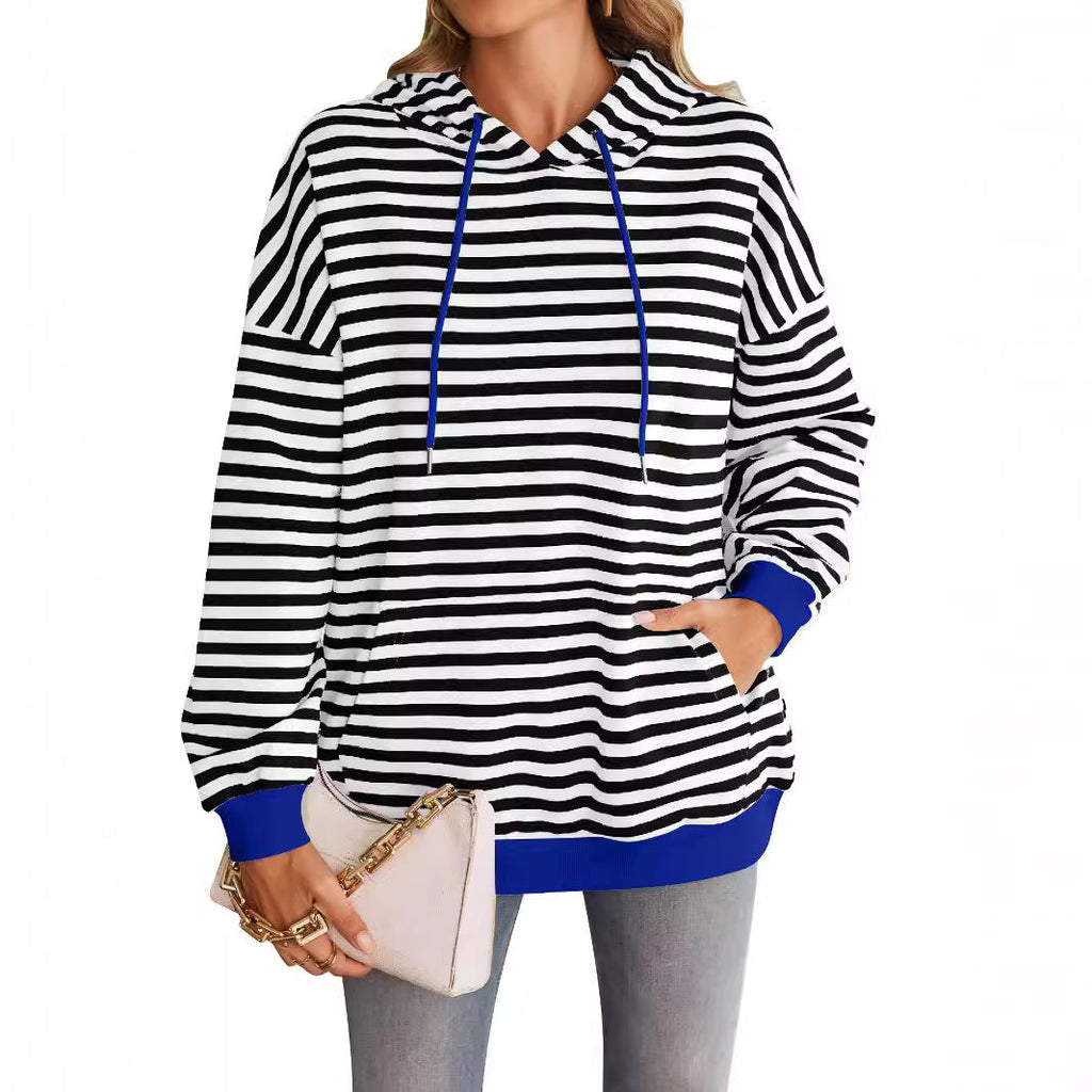 Damen gestreifter Kapuzenpullover mit stylischer Kängurutasche