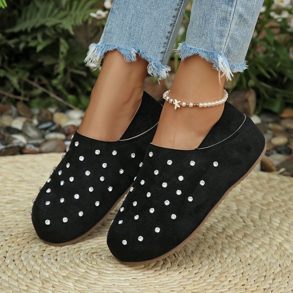 Damen Strassbesetzte Wildleder-Plateau-Hausschuhe Shop Nory