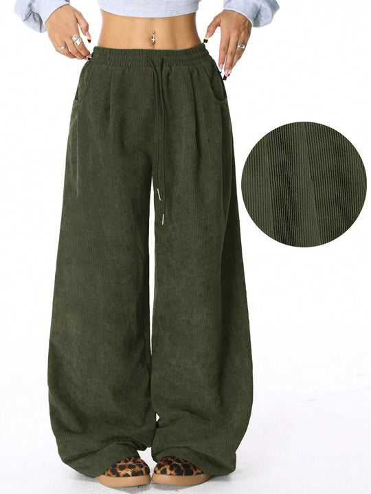 Damen Weite-Hosen Hohe Taille Corduroy Lounge Pants Shop Nory