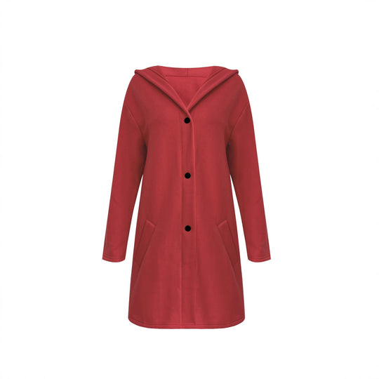 Damen Langer Kapuzenmantel aus weichem Sweat mit Druckknopfverschluss und seitlichen Eingrifftaschen Shop Nory