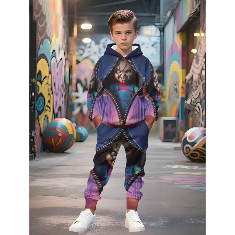 Unisex Kinder Jogginganzug mit Kapuzenpullover und detailreichem Auto-Print Shop Nory