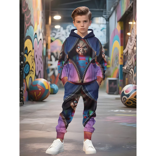 Unisex Kinder Jogginganzug mit Kapuzenpullover und detailreichem Auto-Print Shop Nory