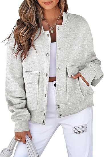 Damen Oversized Bomberjacke aus French Terry mit Druckknopf und aufgesetzten Taschen Shop Nory