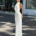 Damen elegantes Abendkleid mit tiefem Wasserfall-Ausschnitt und innovativer Drapierung
