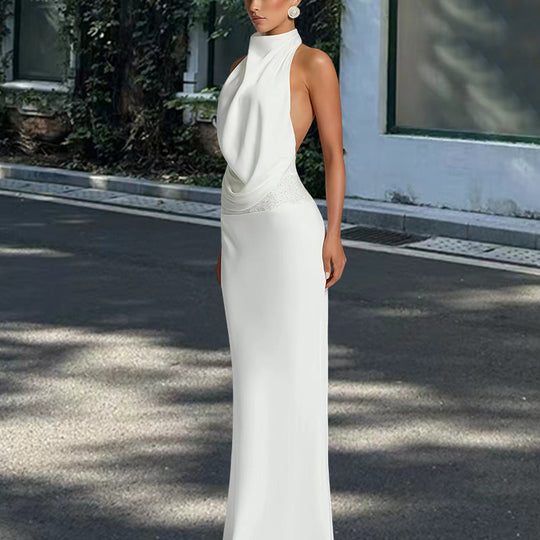 Damen elegantes Abendkleid mit tiefem Wasserfall-Ausschnitt und innovativer Drapierung