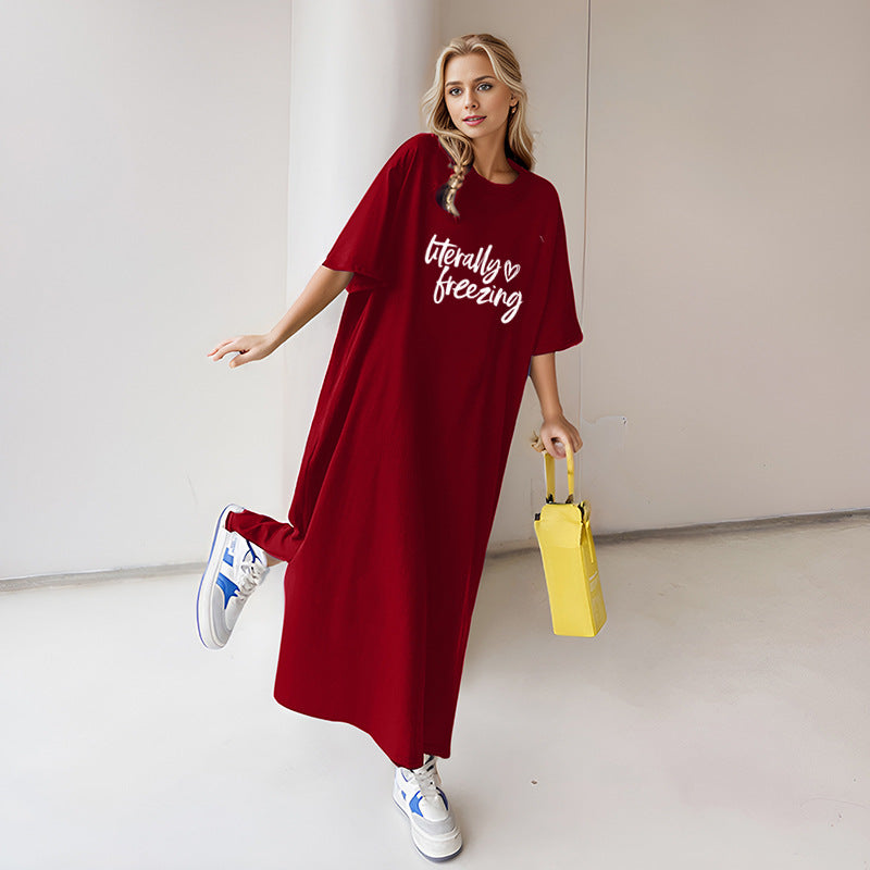 Damen nan locker geschnittenes Maxikleid mit großem Herzgrafikprint und Rundhalsausschnitt Shop Nory