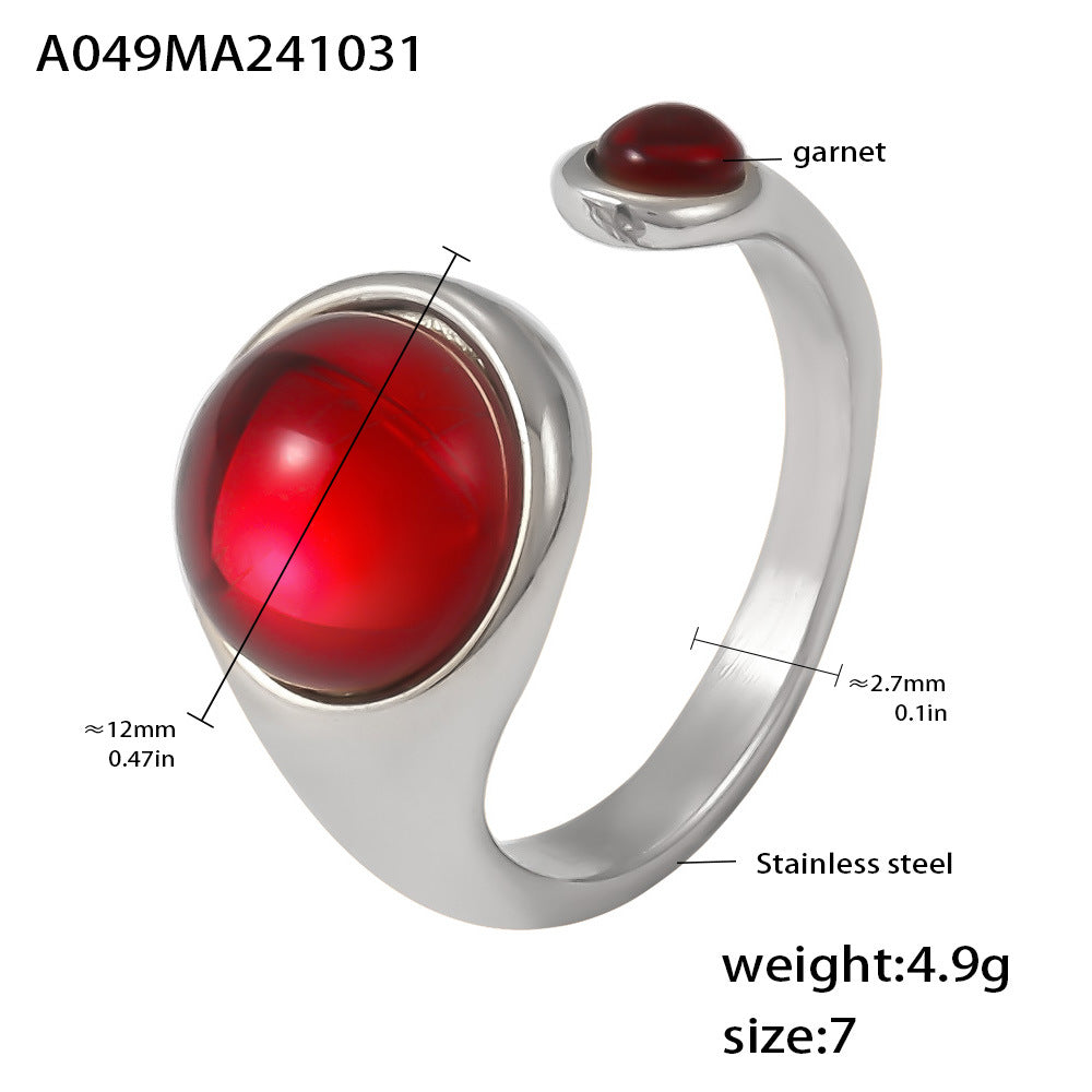 Damen Offener Ring mit rotem Granat aus hochwertigem Edelstahl Shop Nory