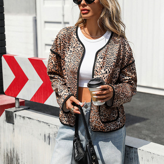 Damen Leichter Leopard-Print Blouson mit Kontrastpaspel und aufgesetzten Taschen Shop Nory
