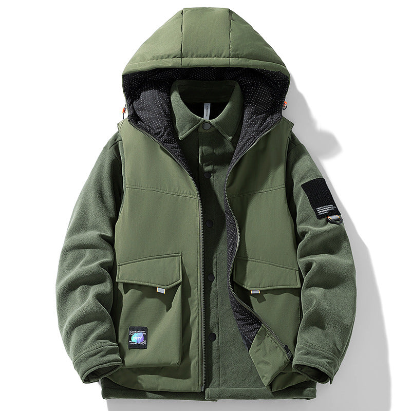 Herren Hybrid-Steppjacke mit Kapuze und Fleece-Ärmeln, Utility-Parka Shop Nory