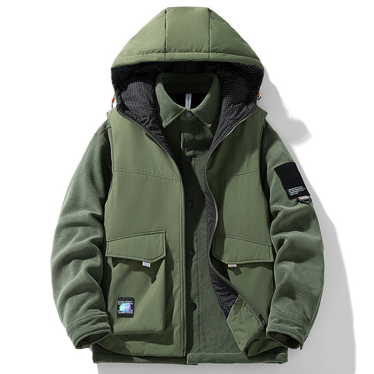 Herren Hybrid-Steppjacke mit Kapuze und Fleece-Ärmeln, Utility-Parka Shop Nory
