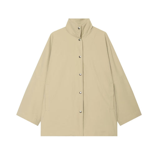 Damen Oversized Regenjacke im Cape‑Stil mit Stehkragen und Druckknopfblende Shop Nory