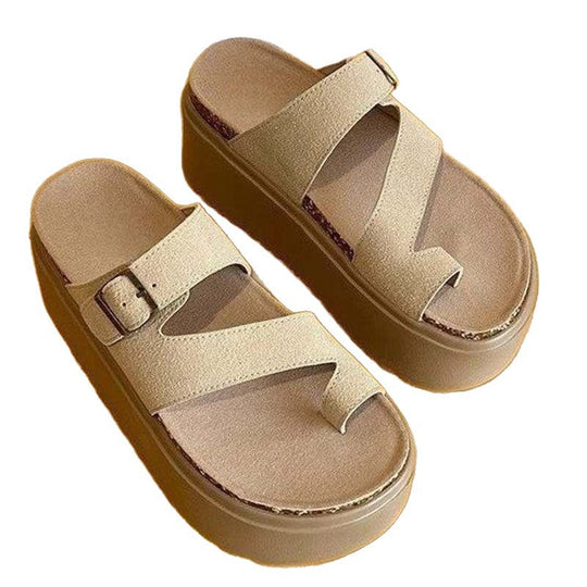 Damen Plateau-Sandalen mit Zehensteg, Kork‑Fußbett und verstellbarer Schnalle Shop Nory