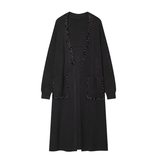 Damen langer Strickcardigan mit Perlenverzierung Shop Nory