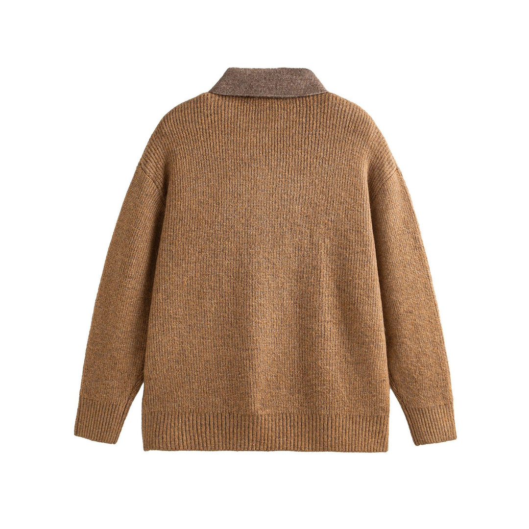 Damen Strickpoloshirt mit Fleckmuster, Rippstruktur und Knopfleiste Shop Nory
