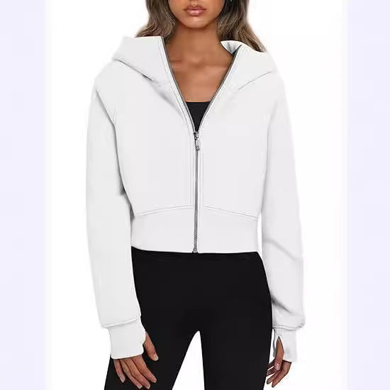 Damen kuscheliger cropped Kapuzenpullover mit Reißverschluss