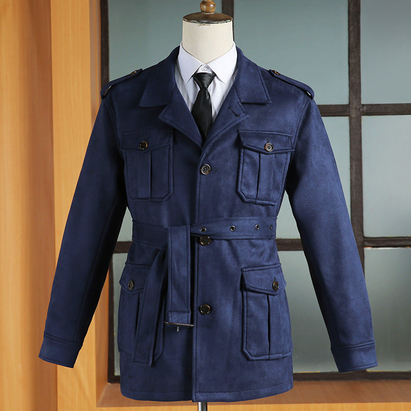 Herren Veloursleder-Safari-Jacke mit Taillengürtel und Pattentaschen Shop Nory