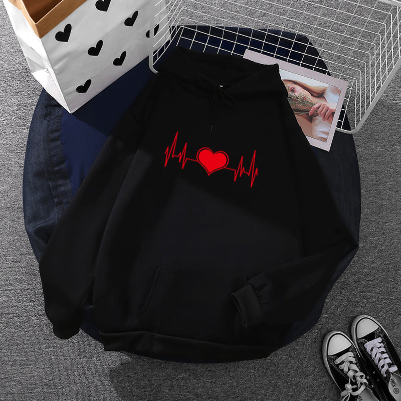 Unisex nan oversized Kapuzenpullover mit Herz-EKG-Print und Kängurutasche Shop Nory