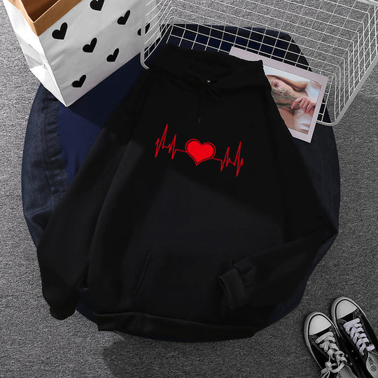 Unisex nan oversized Kapuzenpullover mit Herz-EKG-Print und Kängurutasche Shop Nory