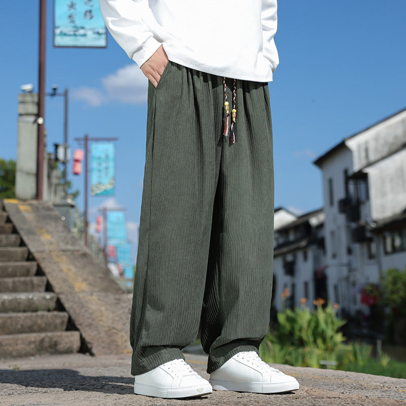 Herren Weit geschnittene Cord-Relaxhose mit elastischem Bund und Zierkordel Shop Nory
