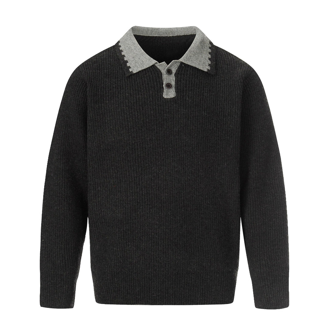Herren Grobstrick-Polopullover mit Kontrastkragen und Halbknopfleiste Shop Nory