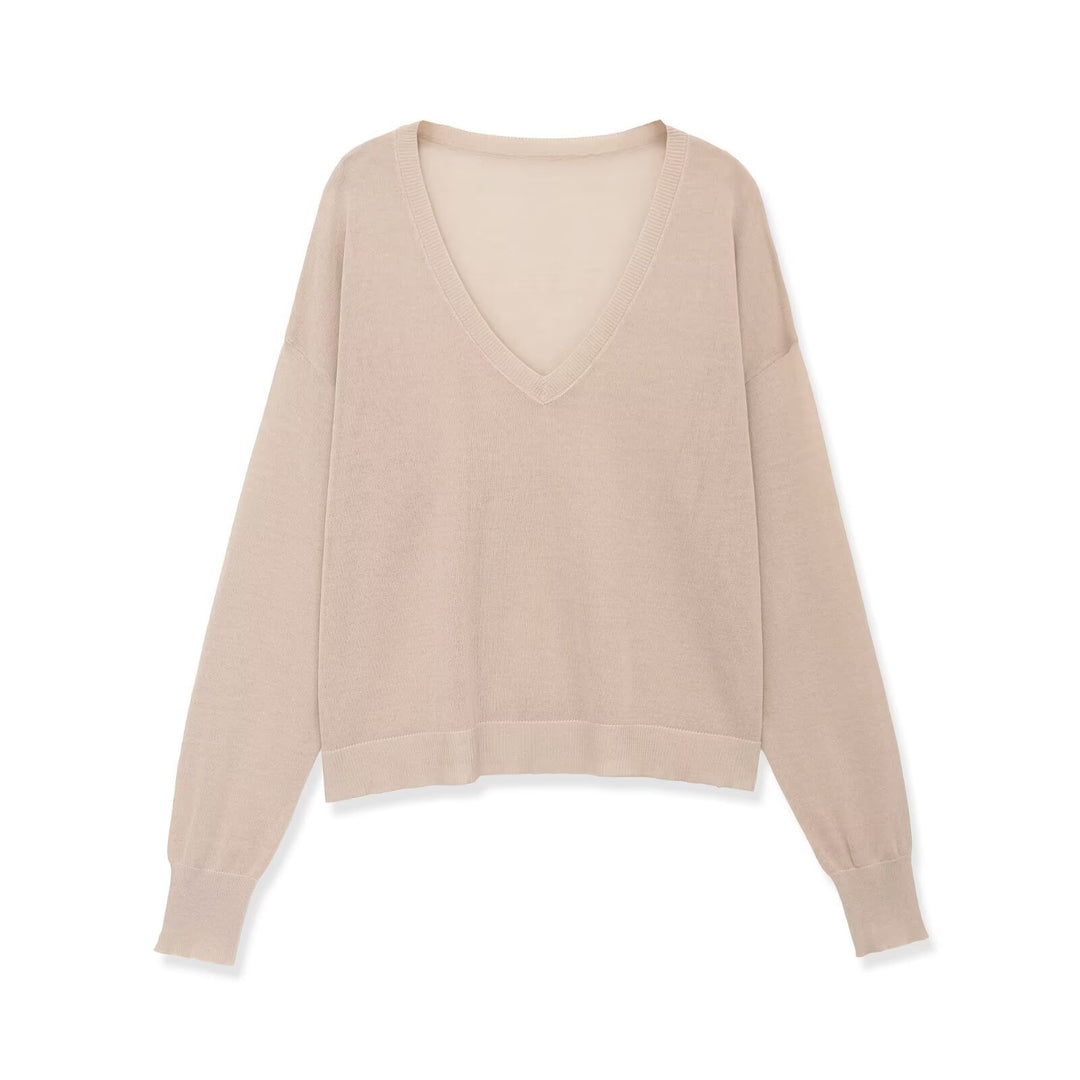 Damen Oversize-Feinstrickpullover mit tiefem V-Ausschnitt und gerippten Bündchen Shop Nory