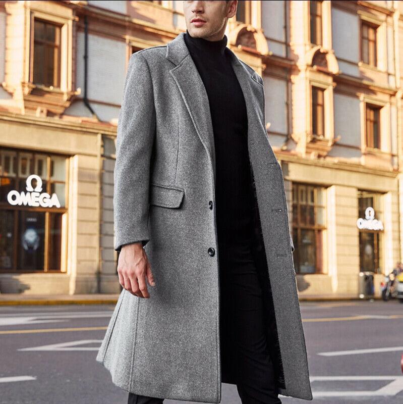 Herren nan langer taillierter Wollmantel mit Reverskragen und Innentaschen Shop Nory