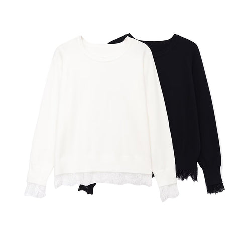 Damen Sweatshirt mit Spitzenbesatz und Rundhalsausschnitt Shop Nory