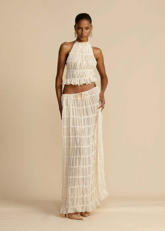 Damen Elegantes und verspieltes Zweiteiliges Sommerkleid mit gerafftem Oberteil und fließendem Rock