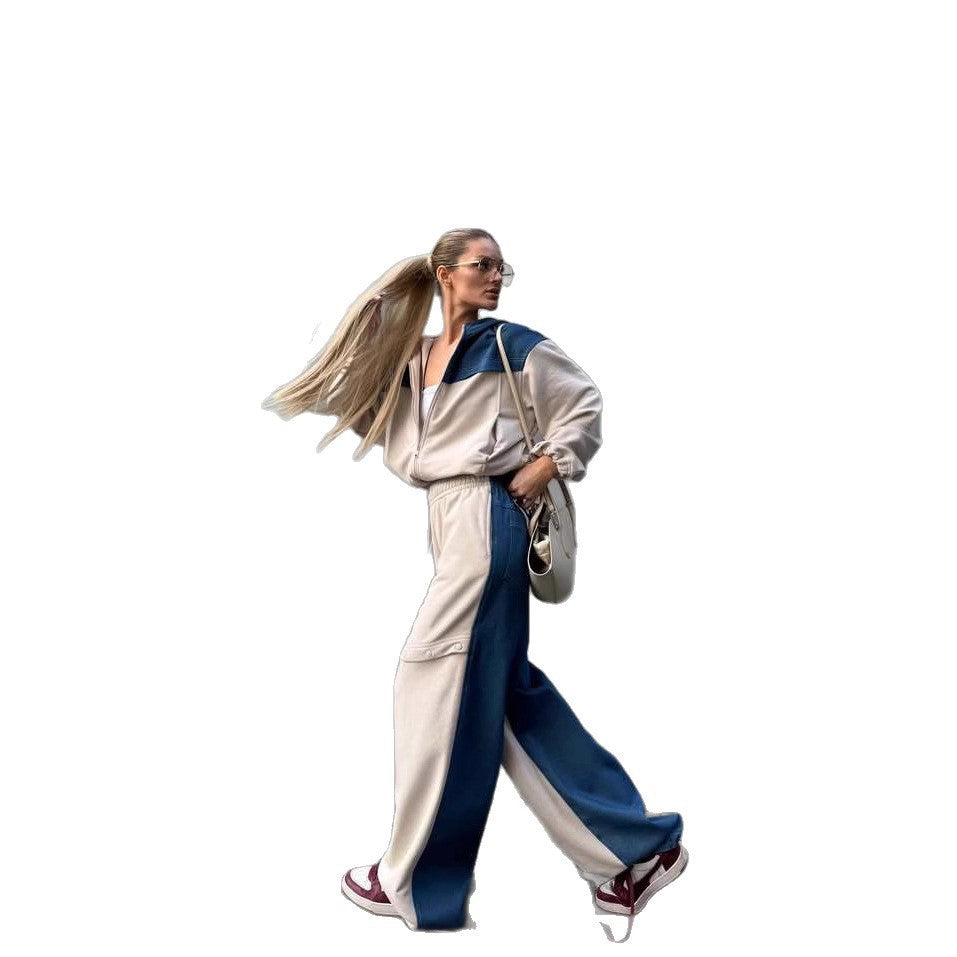 Damen zweifarbiges Kapuzenjacken- und wandelbares Druckknopf-Jogginghosen-Set Shop Nory