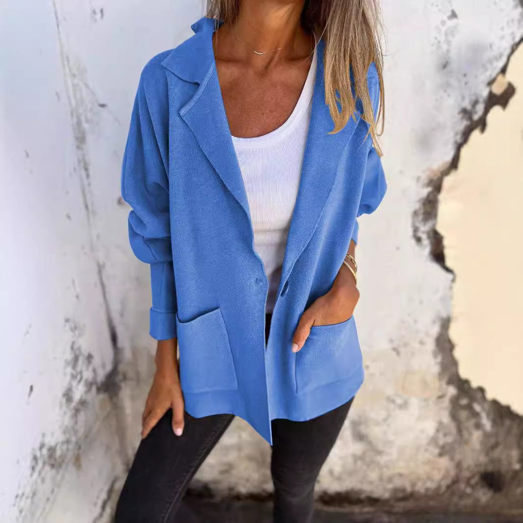 Damen Lässiger Oversize-Blazer mit praktischen Taschen und Knopfverschluss