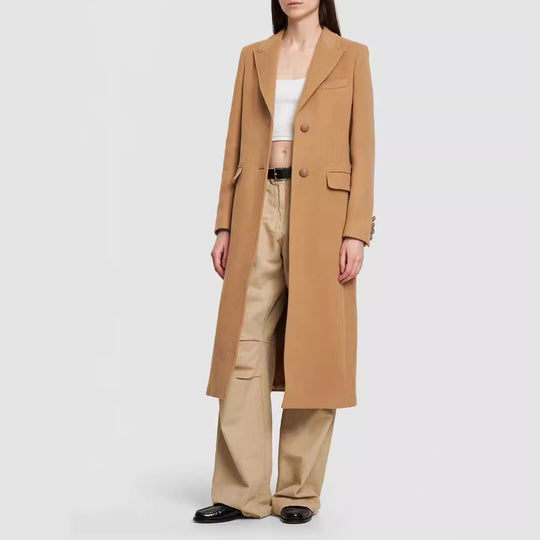Damen Midilanger Einreihiger Tailoring‑Mantel mit schmalem Revers und Pattentaschen Shop Nory