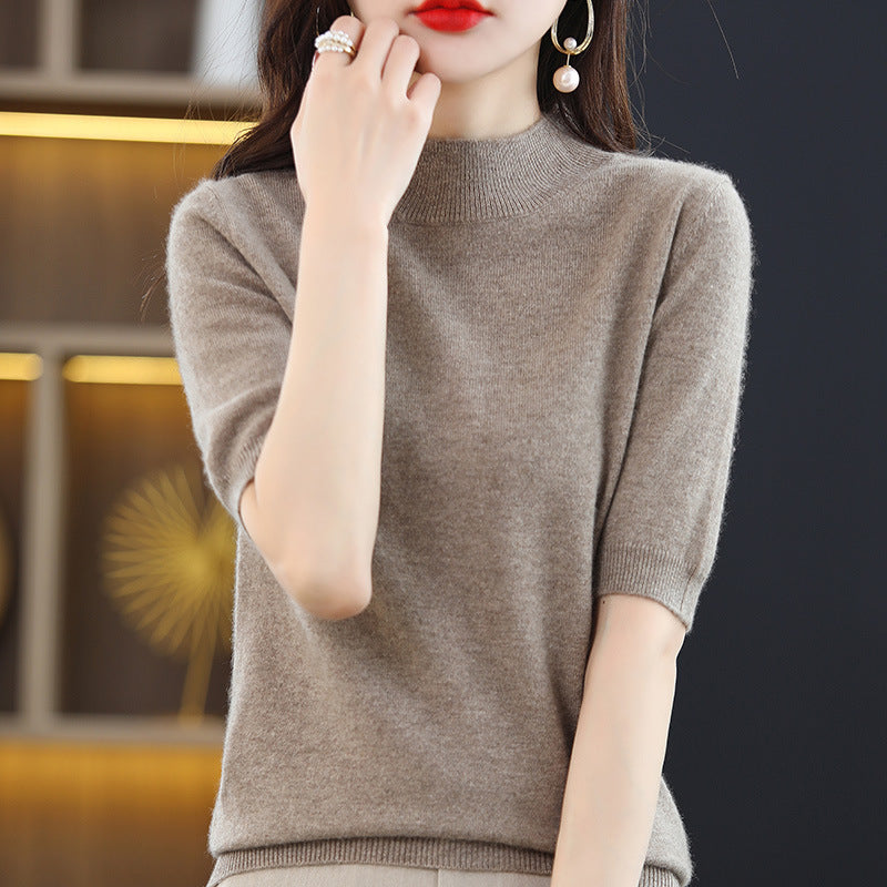 Damen Kurzärmeliger Feinstrick-Pullover mit halbem Rollkragen Shop Nory