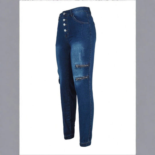 Damen Hochtaillierte Skinny-Jeans mit Cargo-Reißverschlusstaschen & Knopfverschluss Shop Nory