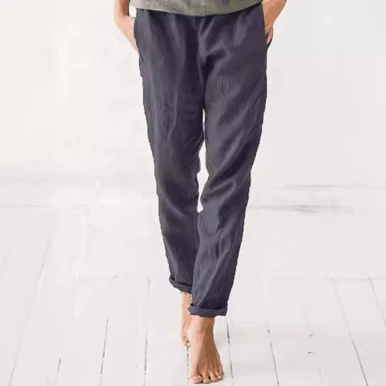 Damen lässige Leinenhose mit elastischem Bund und praktischen Taschen