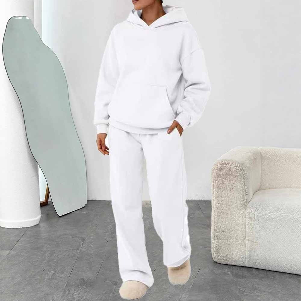Damen nan zweiteiliges Freizeit-Lounge-Set mit Kapuzenpullover, Kängurutasche und gerader Loungehose aus weichem Baumwollmix Shop Nory