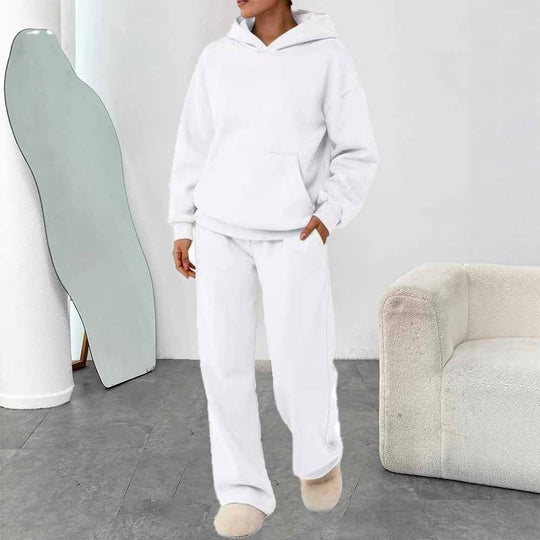 Damen nan zweiteiliges Freizeit-Lounge-Set mit Kapuzenpullover, Kängurutasche und gerader Loungehose aus weichem Baumwollmix Shop Nory